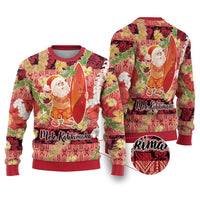 Hawaii Santa Mele Kalikimaka Ugly Christmas Sweater Tropical Puakenikeni Lei with Polynesian Tribal Pattern LT03 Red - Polynesian Pride