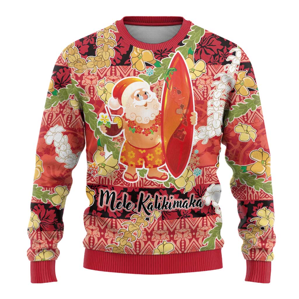 Hawaii Santa Mele Kalikimaka Ugly Christmas Sweater Tropical Puakenikeni Lei with Polynesian Tribal Pattern LT03 - Polynesian Pride
