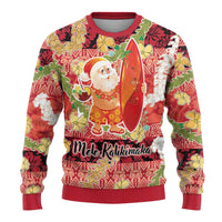 Hawaii Santa Mele Kalikimaka Ugly Christmas Sweater Tropical Puakenikeni Lei with Polynesian Tribal Pattern LT03 - Polynesian Pride