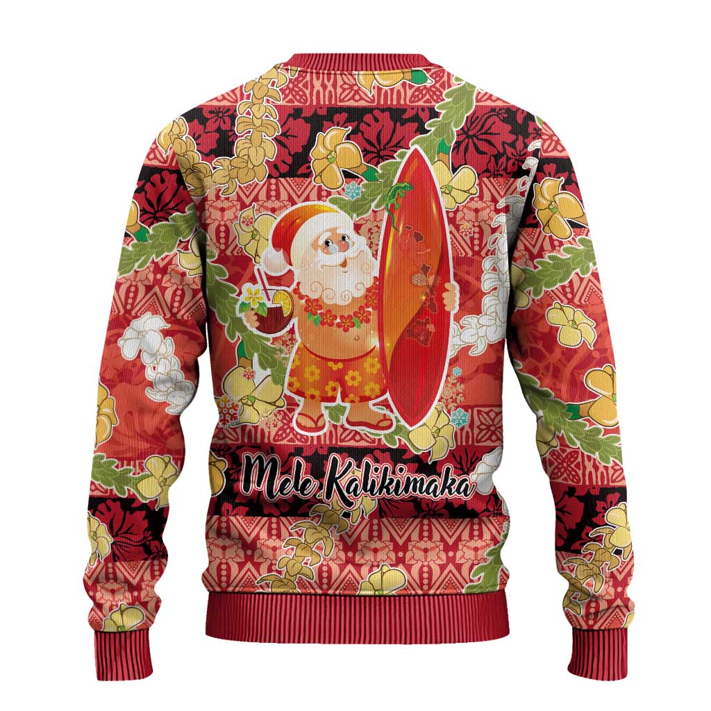 Hawaii Santa Mele Kalikimaka Ugly Christmas Sweater Tropical Puakenikeni Lei with Polynesian Tribal Pattern LT03 - Polynesian Pride
