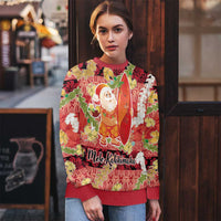 Hawaii Santa Mele Kalikimaka Ugly Christmas Sweater Tropical Puakenikeni Lei with Polynesian Tribal Pattern LT03 - Polynesian Pride