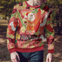 Hawaii Santa Mele Kalikimaka Ugly Christmas Sweater Tropical Puakenikeni Lei with Polynesian Tribal Pattern LT03 - Polynesian Pride