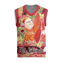 Hawaii Santa Mele Kalikimaka Christmas Knitted V-Neck Vest Tropical Puakenikeni Lei with Polynesian Tribal Pattern LT03 Red - Polynesian Pride