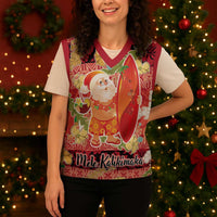 Hawaii Santa Mele Kalikimaka Christmas Knitted V-Neck Vest Tropical Puakenikeni Lei with Polynesian Tribal Pattern LT03 - Polynesian Pride