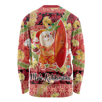 Hawaii Santa Mele Kalikimaka Long Sleeve Shirt Tropical Puakenikeni Lei with Polynesian Tribal Pattern LT03 - Polynesian Pride