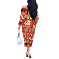 Hawaii Santa Mele Kalikimaka Off The Shoulder Long Sleeve Dress Tropical Puakenikeni Lei with Polynesian Tribal Pattern LT03 - Polynesian Pride