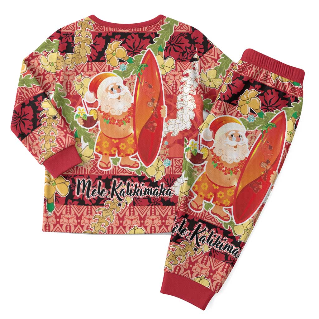 Hawaii Santa Mele Kalikimaka Christmas Pajama Set Tropical Puakenikeni Lei with Polynesian Tribal Pattern LT03 - Polynesian Pride