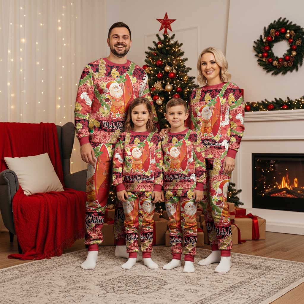 Hawaii Santa Mele Kalikimaka Christmas Pajama Set Tropical Puakenikeni Lei with Polynesian Tribal Pattern LT03 - Polynesian Pride