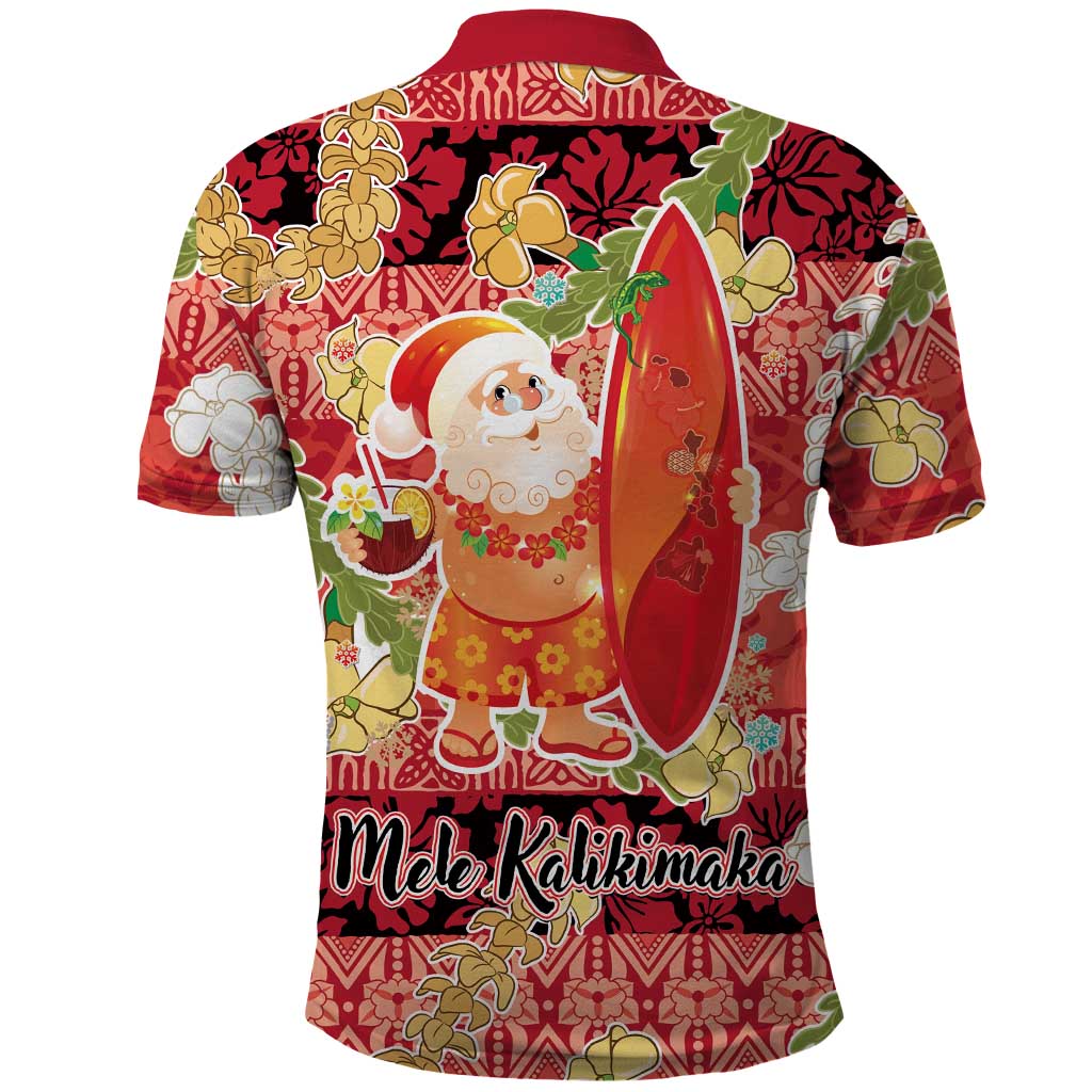 Hawaii Santa Mele Kalikimaka Polo Shirt Tropical Puakenikeni Lei with Polynesian Tribal Pattern LT03 - Polynesian Pride