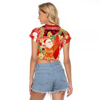 Hawaii Santa Mele Kalikimaka Raglan Cropped T Shirt Tropical Puakenikeni Lei with Polynesian Tribal Pattern LT03 - Polynesian Pride