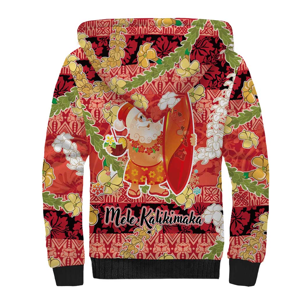 Hawaii Santa Mele Kalikimaka Sherpa Hoodie Tropical Puakenikeni Lei with Polynesian Tribal Pattern LT03 - Polynesian Pride