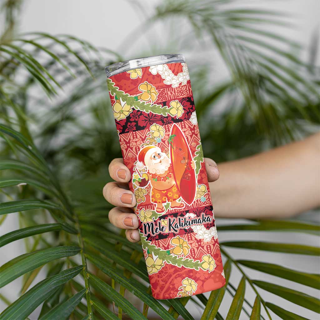 Hawaii Santa Mele Kalikimaka Skinny Tumbler Tropical Puakenikeni Lei with Polynesian Tribal Pattern LT03 - Polynesian Pride