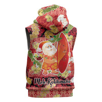 Hawaii Santa Mele Kalikimaka Sleeveless Hoodie Tropical Puakenikeni Lei with Polynesian Tribal Pattern LT03 - Polynesian Pride