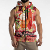 Hawaii Santa Mele Kalikimaka Sleeveless Zip Hoodie Tropical Puakenikeni Lei with Polynesian Tribal Pattern LT03 - Polynesian Pride