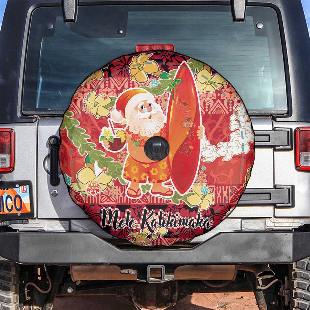 Hawaii Santa Mele Kalikimaka Spare Tire Cover Tropical Puakenikeni Lei with Polynesian Tribal Pattern LT03 Red - Polynesian Pride