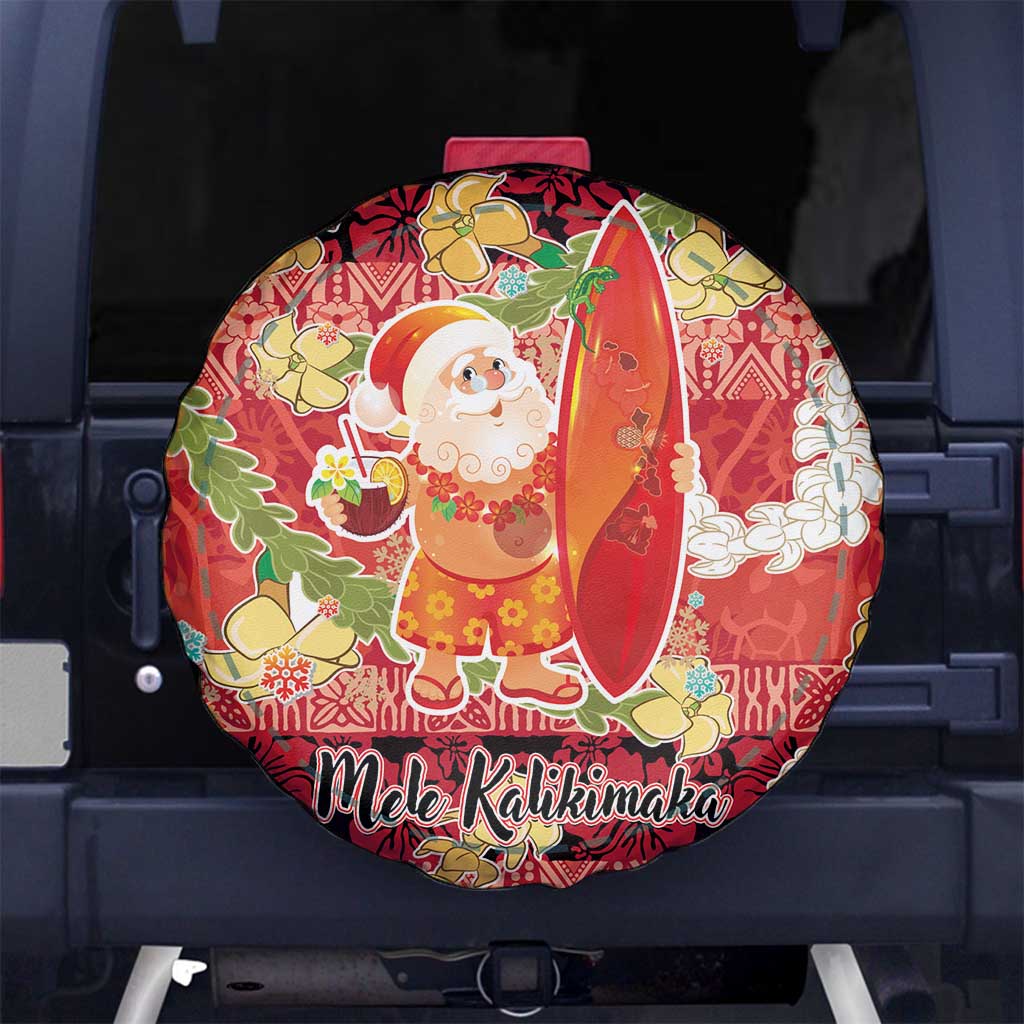 Hawaii Santa Mele Kalikimaka Spare Tire Cover Tropical Puakenikeni Lei with Polynesian Tribal Pattern LT03 No hole Red - Polynesian Pride