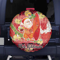 Hawaii Santa Mele Kalikimaka Spare Tire Cover Tropical Puakenikeni Lei with Polynesian Tribal Pattern LT03 No hole Red - Polynesian Pride