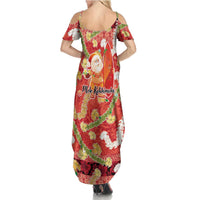 Hawaii Santa Mele Kalikimaka Summer Maxi Dress Tropical Puakenikeni Lei with Polynesian Tribal Pattern LT03 - Polynesian Pride
