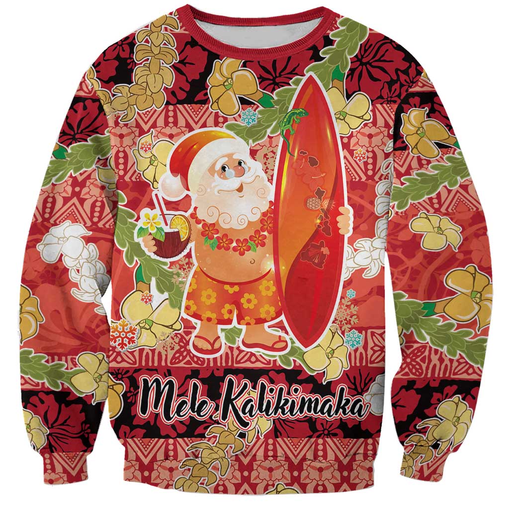 Hawaii Santa Mele Kalikimaka Sweatshirt Tropical Puakenikeni Lei with Polynesian Tribal Pattern LT03 Unisex Red - Polynesian Pride