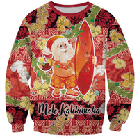 Hawaii Santa Mele Kalikimaka Sweatshirt Tropical Puakenikeni Lei with Polynesian Tribal Pattern LT03 Unisex Red - Polynesian Pride