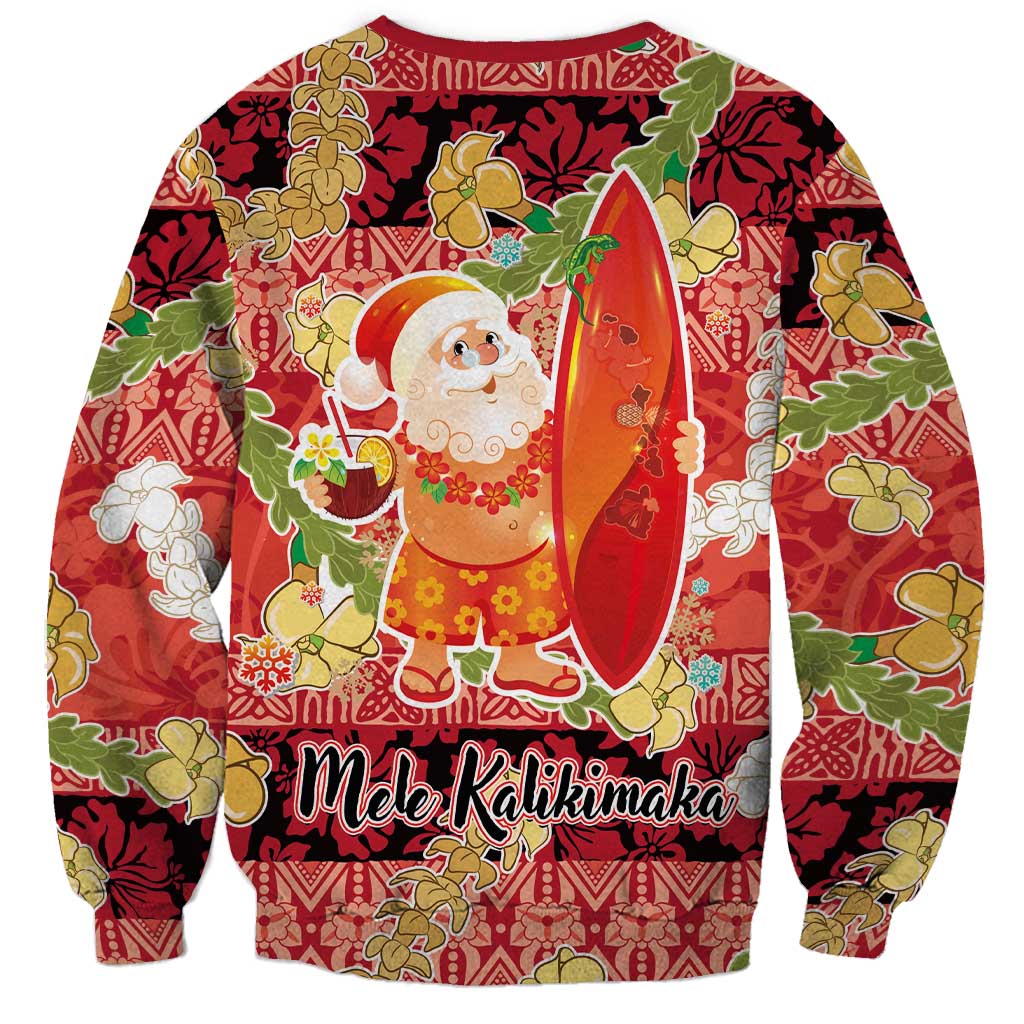 Hawaii Santa Mele Kalikimaka Sweatshirt Tropical Puakenikeni Lei with Polynesian Tribal Pattern LT03 - Polynesian Pride