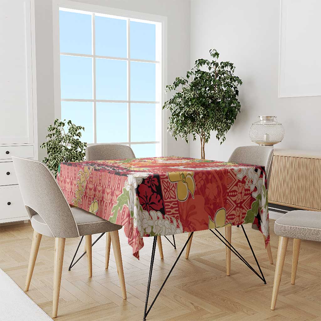Hawaii Santa Mele Kalikimaka Tablecloth Tropical Puakenikeni Lei with Polynesian Tribal Pattern - Polynesian Pride