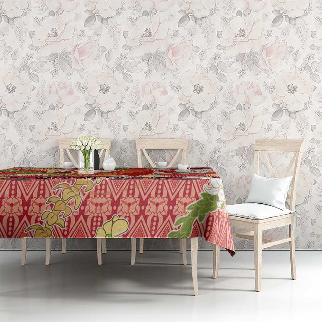 Hawaii Santa Mele Kalikimaka Tablecloth Tropical Puakenikeni Lei with Polynesian Tribal Pattern - Polynesian Pride