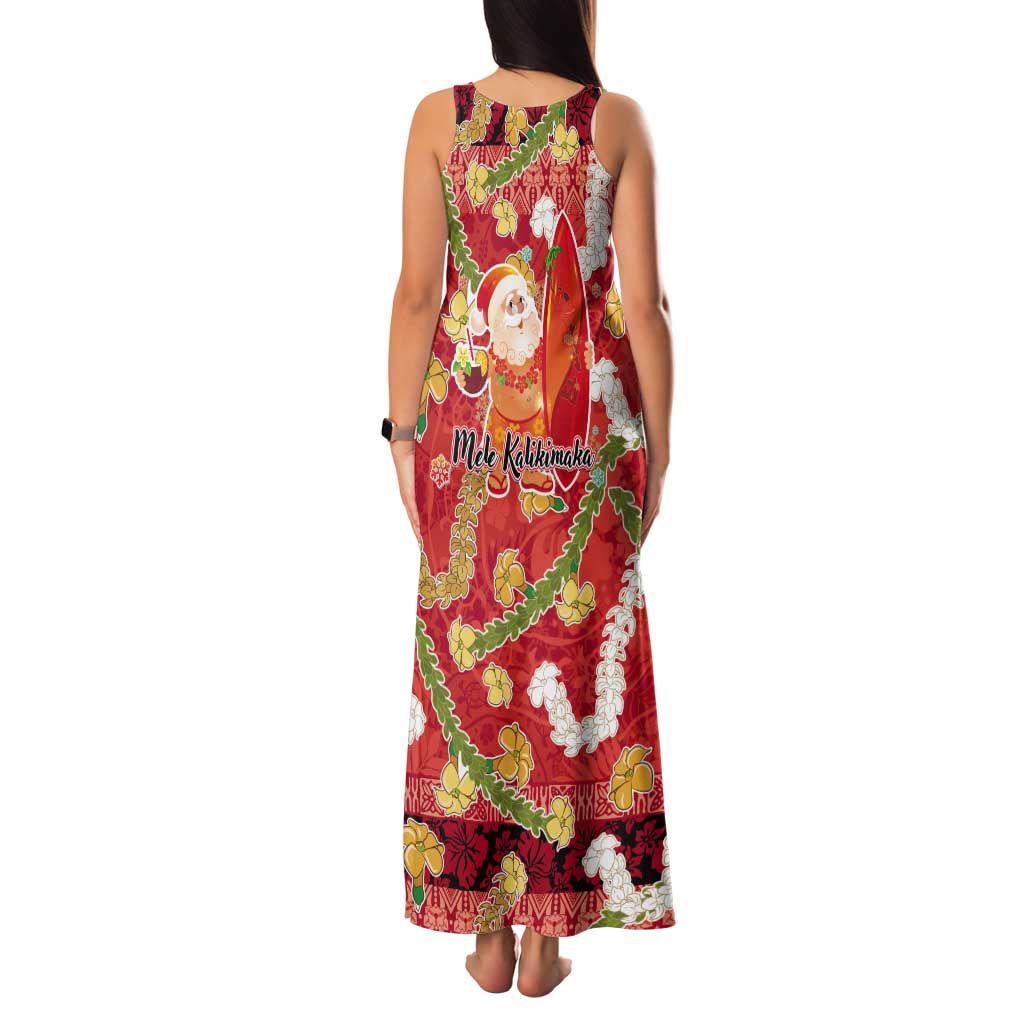 Hawaii Santa Mele Kalikimaka Tank Maxi Dress Tropical Puakenikeni Lei with Polynesian Tribal Pattern LT03 - Polynesian Pride