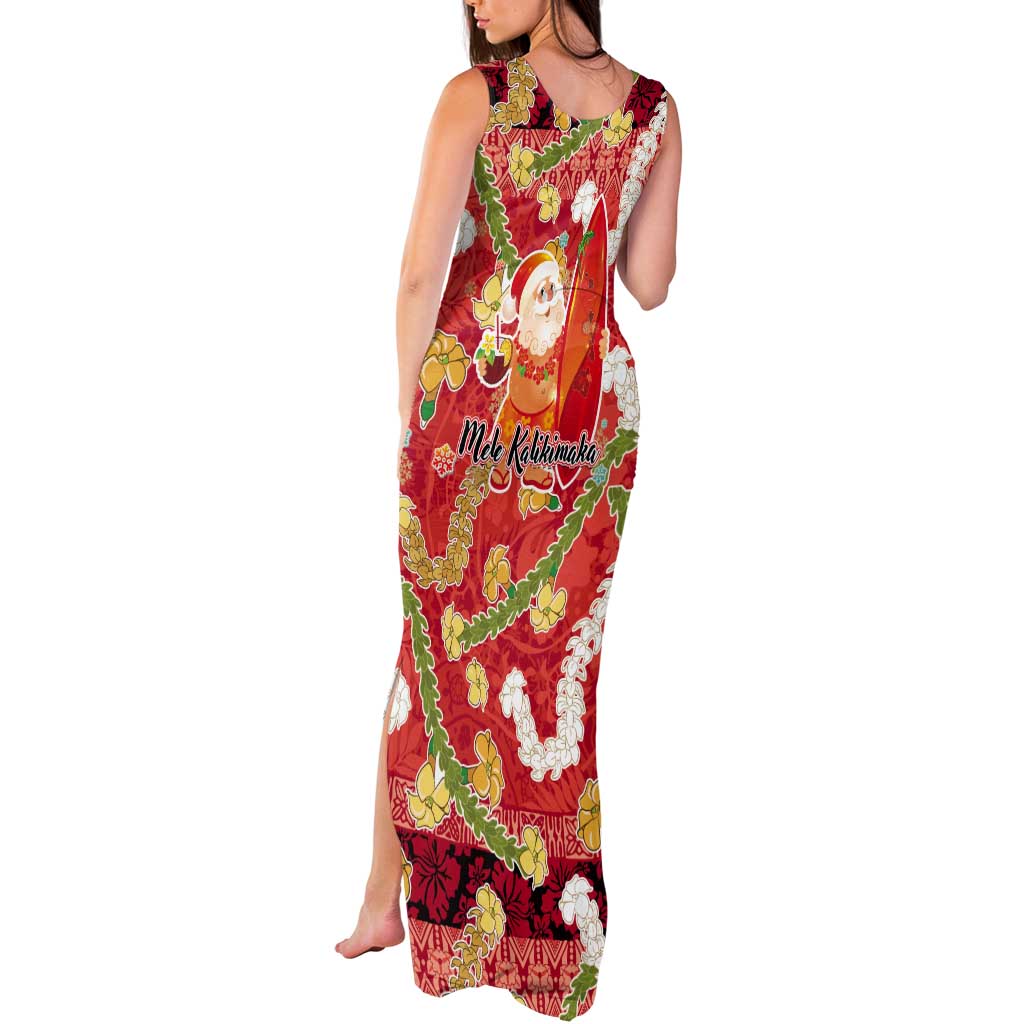 Hawaii Santa Mele Kalikimaka Tank Maxi Dress Tropical Puakenikeni Lei with Polynesian Tribal Pattern LT03 - Polynesian Pride
