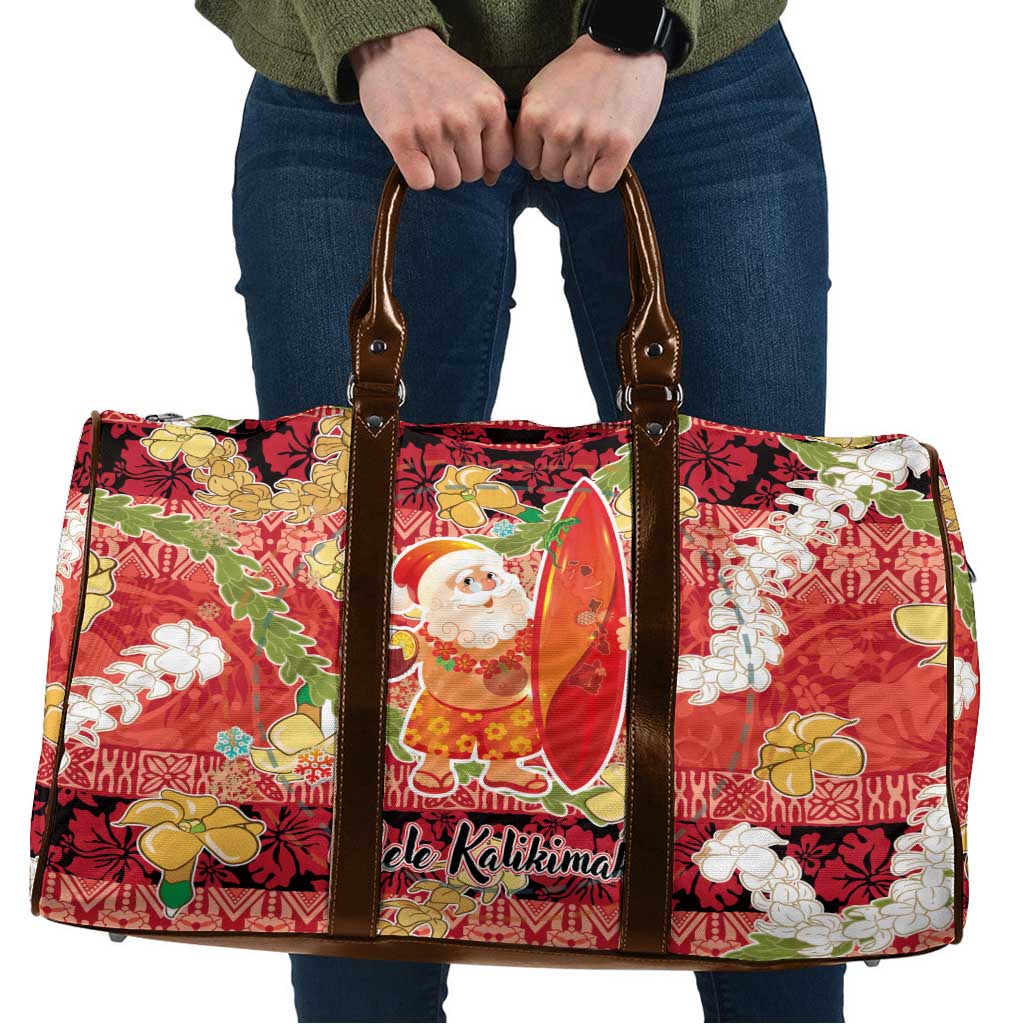 Hawaii Santa Mele Kalikimaka Travel Bag Tropical Puakenikeni Lei with Polynesian Tribal Pattern LT03 Red - Polynesian Pride