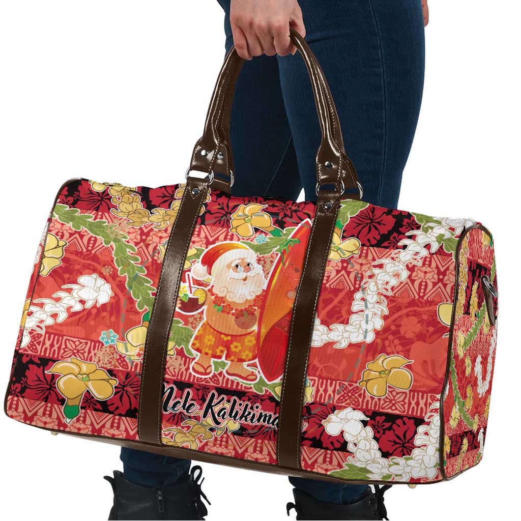 Hawaii Santa Mele Kalikimaka Travel Bag Tropical Puakenikeni Lei with Polynesian Tribal Pattern LT03 - Polynesian Pride