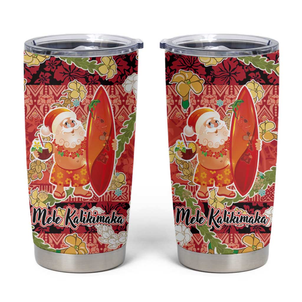 Hawaii Santa Mele Kalikimaka Tumbler Cup Tropical Puakenikeni Lei with Polynesian Tribal Pattern LT03 Red - Polynesian Pride