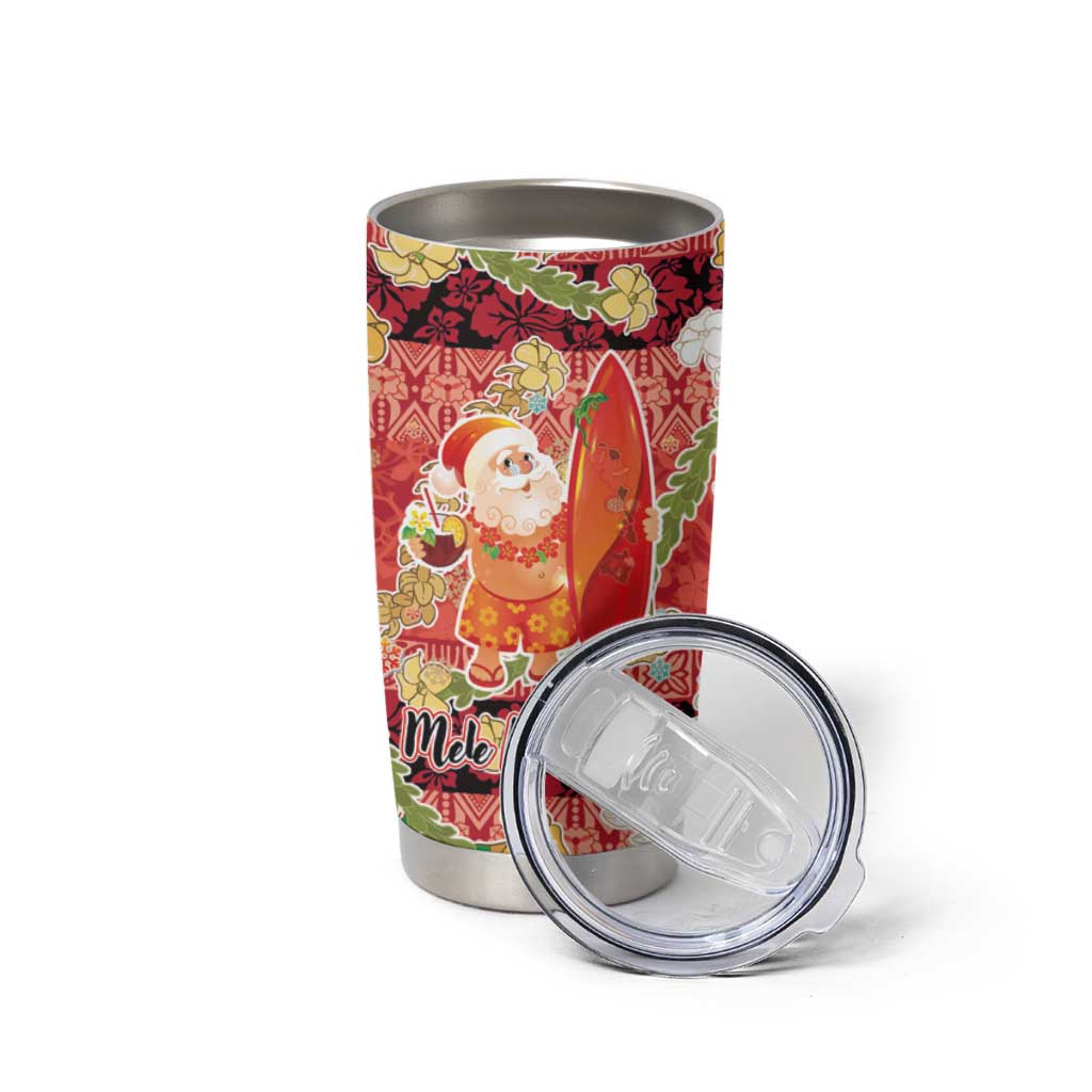 Hawaii Santa Mele Kalikimaka Tumbler Cup Tropical Puakenikeni Lei with Polynesian Tribal Pattern LT03 - Polynesian Pride