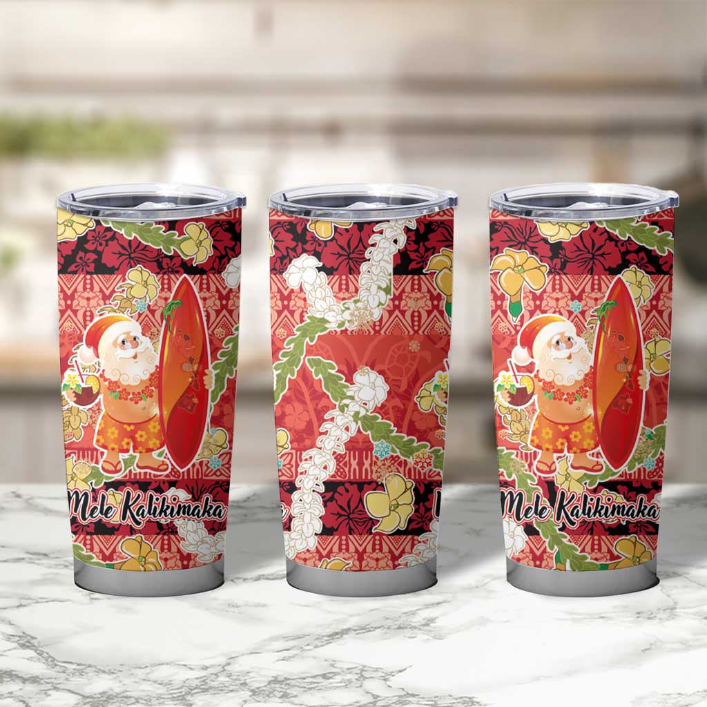 Hawaii Santa Mele Kalikimaka Tumbler Cup Tropical Puakenikeni Lei with Polynesian Tribal Pattern LT03 - Polynesian Pride