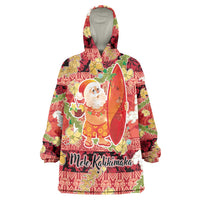 Hawaii Santa Mele Kalikimaka Wearable Blanket Hoodie Tropical Puakenikeni Lei with Polynesian Tribal Pattern LT03 One Size Red - Polynesian Pride