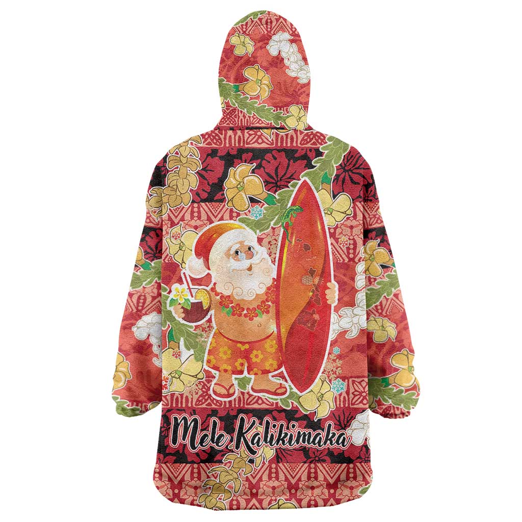 Hawaii Santa Mele Kalikimaka Wearable Blanket Hoodie Tropical Puakenikeni Lei with Polynesian Tribal Pattern LT03 - Polynesian Pride