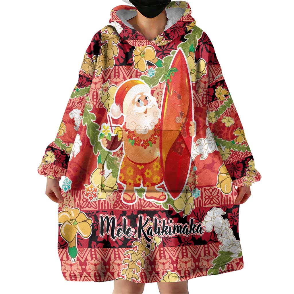 Hawaii Santa Mele Kalikimaka Wearable Blanket Hoodie Tropical Puakenikeni Lei with Polynesian Tribal Pattern LT03 - Polynesian Pride