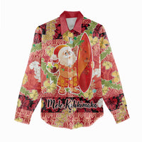 Hawaii Santa Mele Kalikimaka Women Casual Shirt Tropical Puakenikeni Lei with Polynesian Tribal Pattern - Polynesian Pride