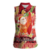 Hawaii Santa Mele Kalikimaka Women Sleeveless Polo Shirt Tropical Puakenikeni Lei with Polynesian Tribal Pattern LT03 Female Red - Polynesian Pride