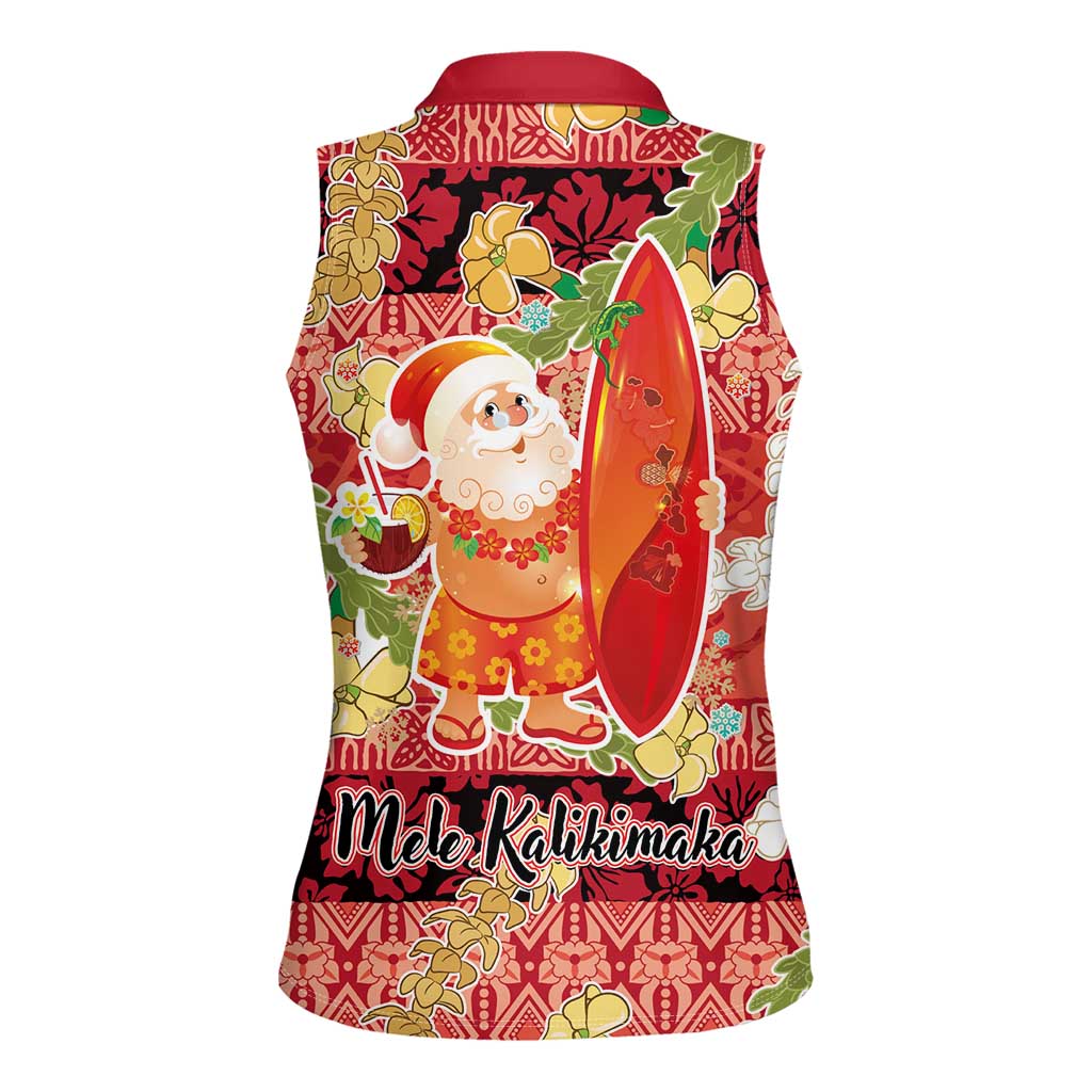 Hawaii Santa Mele Kalikimaka Women Sleeveless Polo Shirt Tropical Puakenikeni Lei with Polynesian Tribal Pattern LT03 - Polynesian Pride