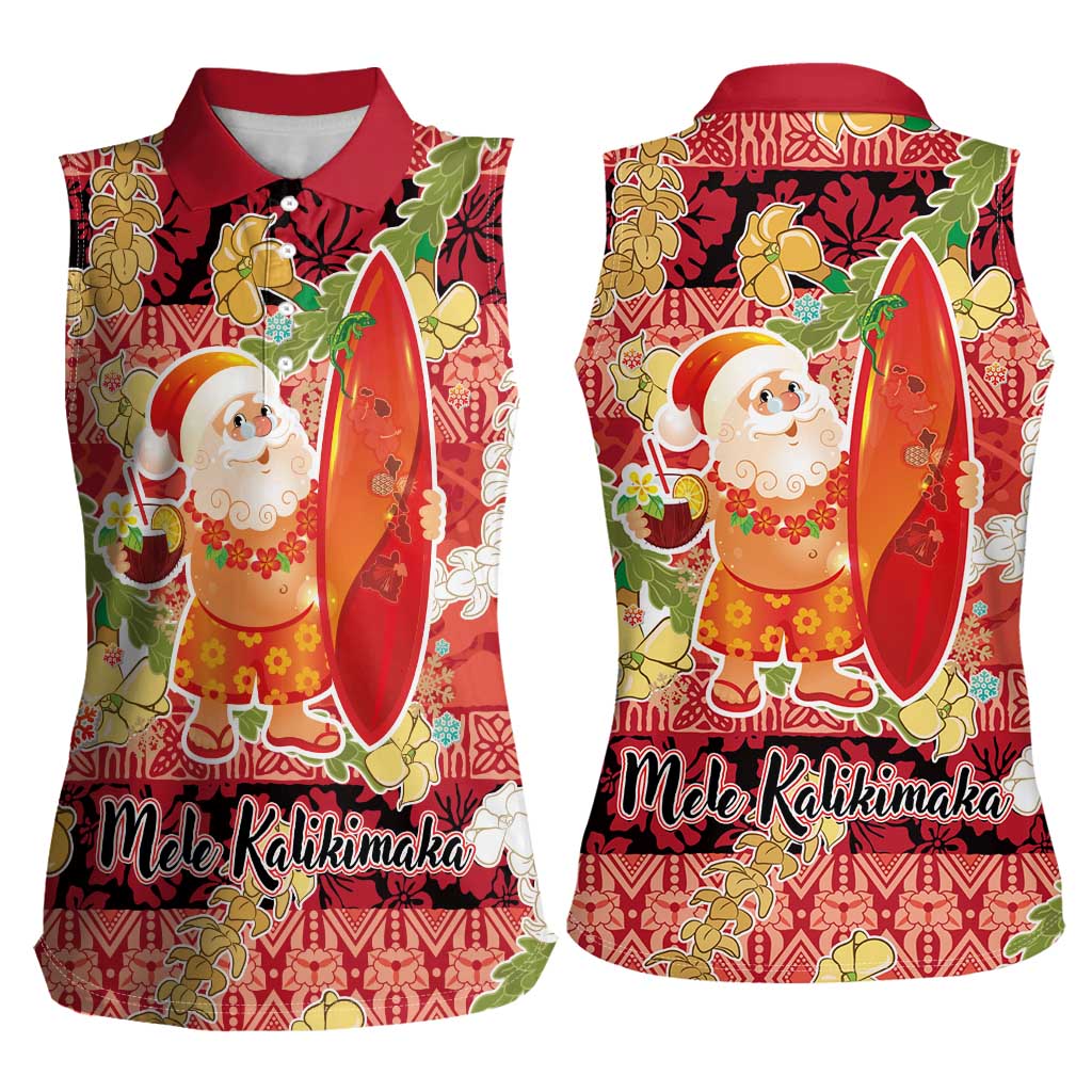 Hawaii Santa Mele Kalikimaka Women Sleeveless Polo Shirt Tropical Puakenikeni Lei with Polynesian Tribal Pattern LT03 - Polynesian Pride