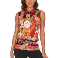Hawaii Santa Mele Kalikimaka Women Sleeveless Polo Shirt Tropical Puakenikeni Lei with Polynesian Tribal Pattern LT03 - Polynesian Pride