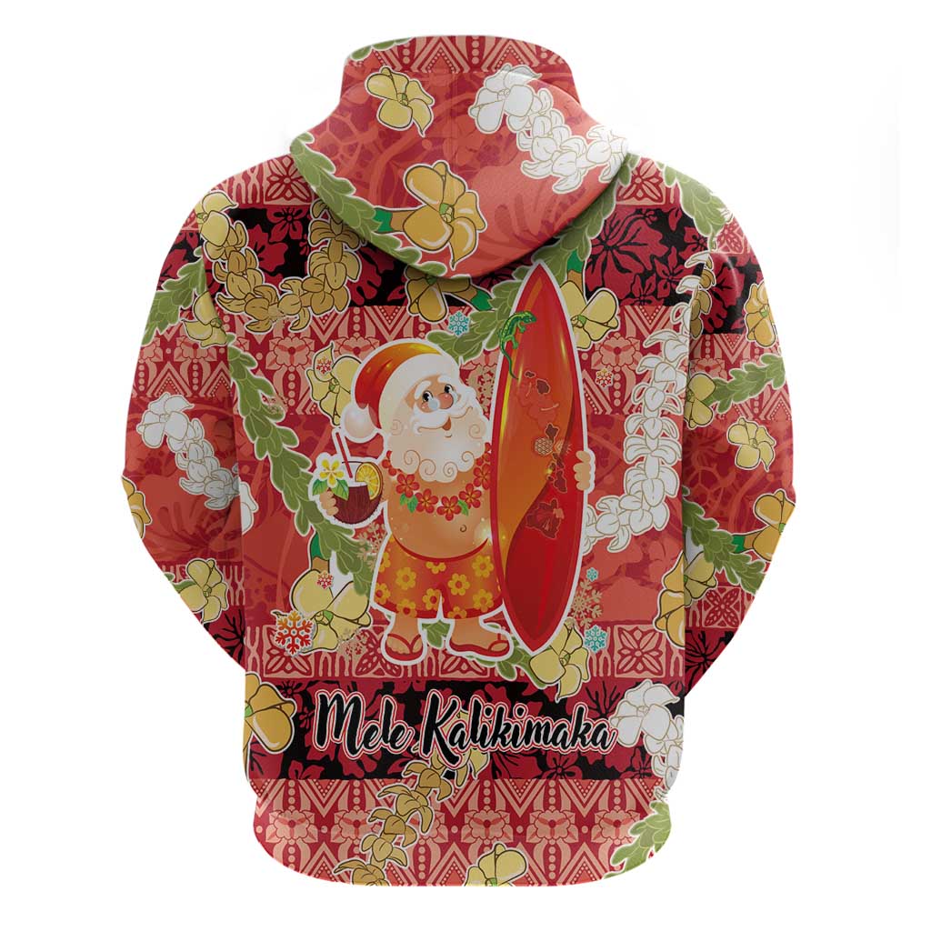 Hawaii Santa Mele Kalikimaka Zip Hoodie Tropical Puakenikeni Lei with Polynesian Tribal Pattern LT03 - Polynesian Pride