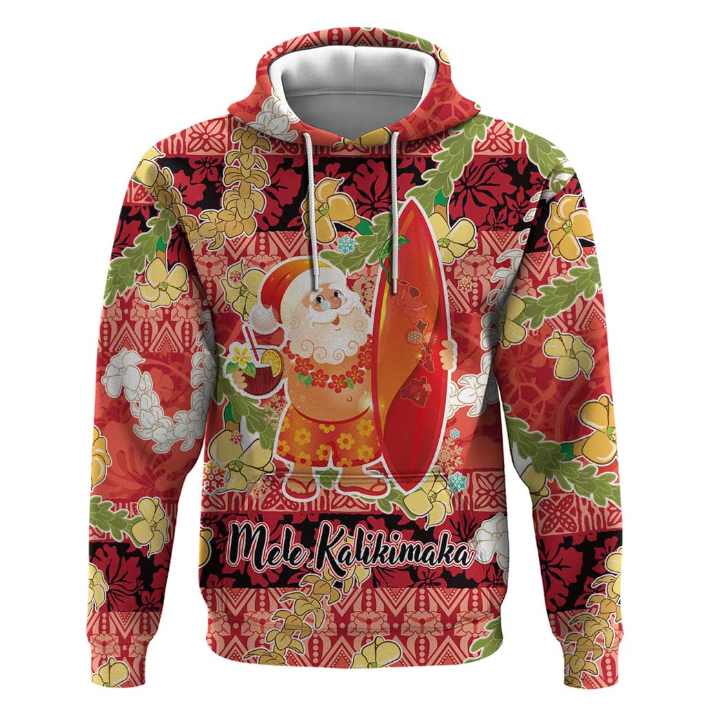 Hawaii Santa Mele Kalikimaka Zip Hoodie Tropical Puakenikeni Lei with Polynesian Tribal Pattern LT03 Pullover Hoodie Red - Polynesian Pride