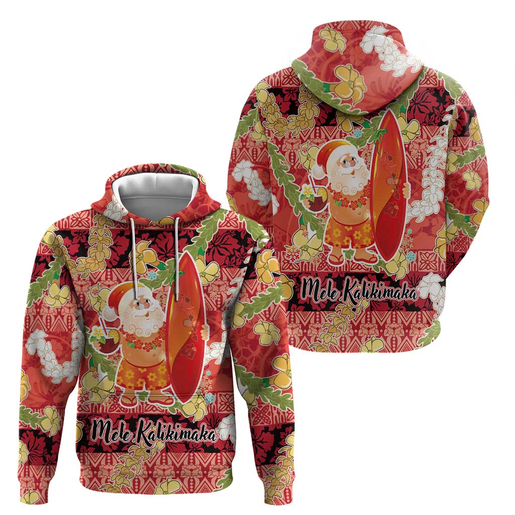 Hawaii Santa Mele Kalikimaka Zip Hoodie Tropical Puakenikeni Lei with Polynesian Tribal Pattern LT03 - Polynesian Pride