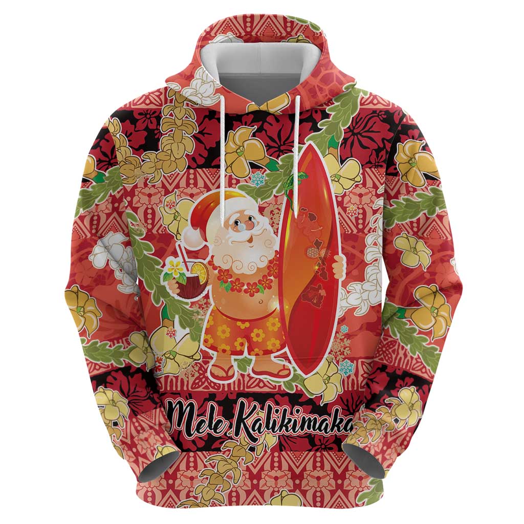 Hawaii Santa Mele Kalikimaka Zip Hoodie Tropical Puakenikeni Lei with Polynesian Tribal Pattern LT03 - Polynesian Pride