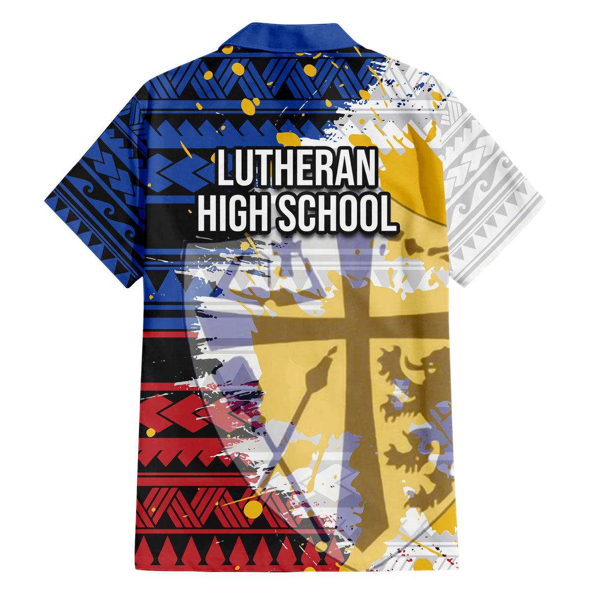 Hawaii Lutheran High School Family Matching Short Sleeve Bodycon Dress and Hawaiian Shirt Kakau Pattern Splash Style LT03 - Polynesian Pride