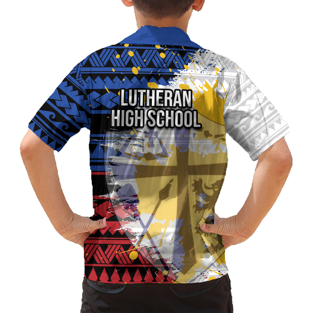 Hawaii Lutheran High School Kid Hawaiian Shirt Kakau Pattern Splash Style LT03 - Polynesian Pride