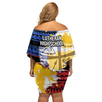 Hawaii Lutheran High School Off Shoulder Short Dress Kakau Pattern Splash Style LT03 - Polynesian Pride