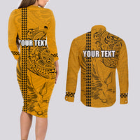 Nanakuli High and Intermediate School Couples Matching Long Sleeve Bodycon Dress and Long Sleeve Button Shirt Tribal Kakau Pattern LT03 - Polynesian Pride